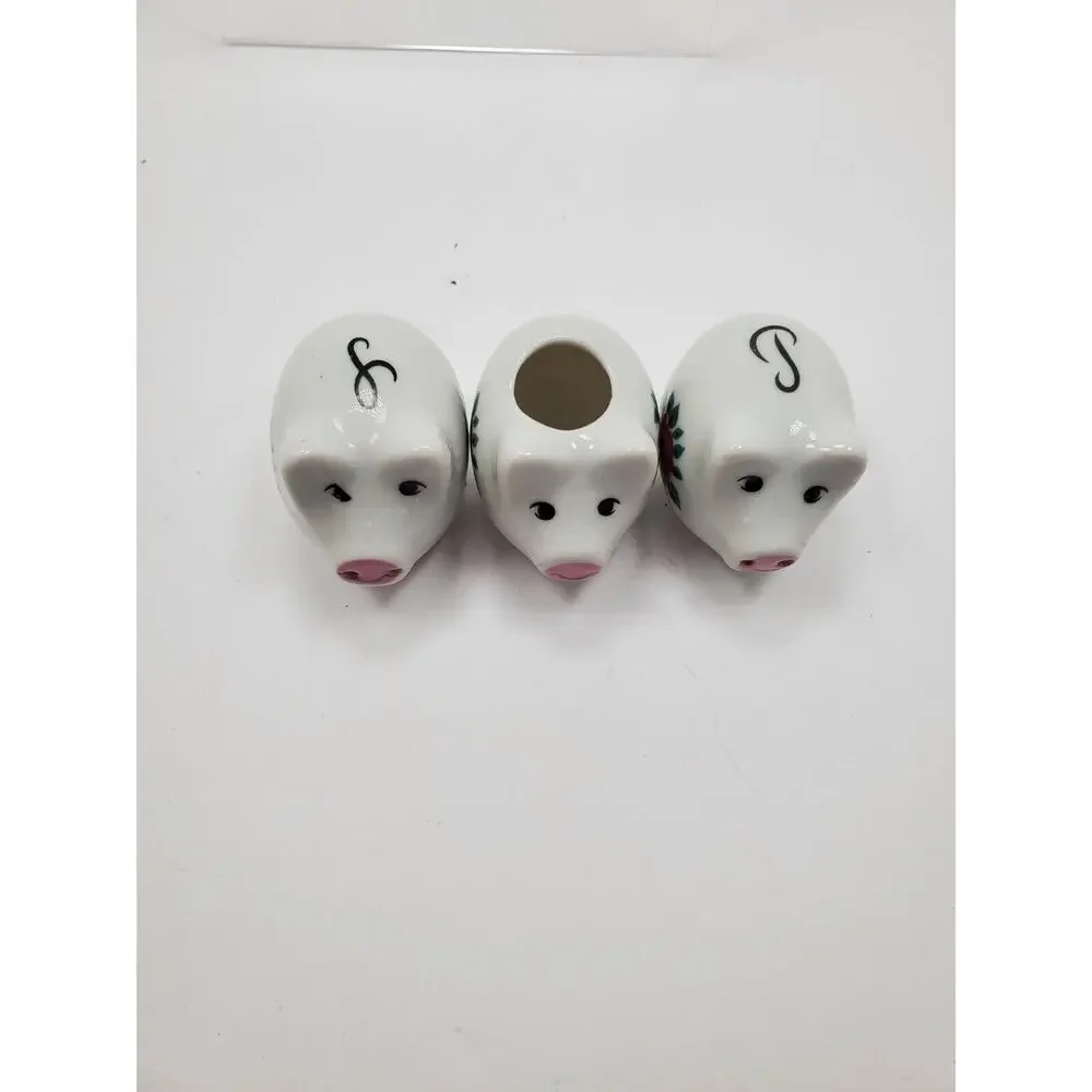Vintage Cute Ceramic Pig Salt & Pepper Shaker 3-Piece Set w/ Toothpick Holder - Picture 2 of 5